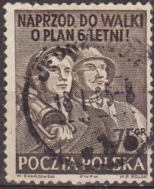 Polonia 1951 Scott 539 Sello º Plan 6 Letni Hacia adelante en la lucha Pologne Polska Poland Polen 